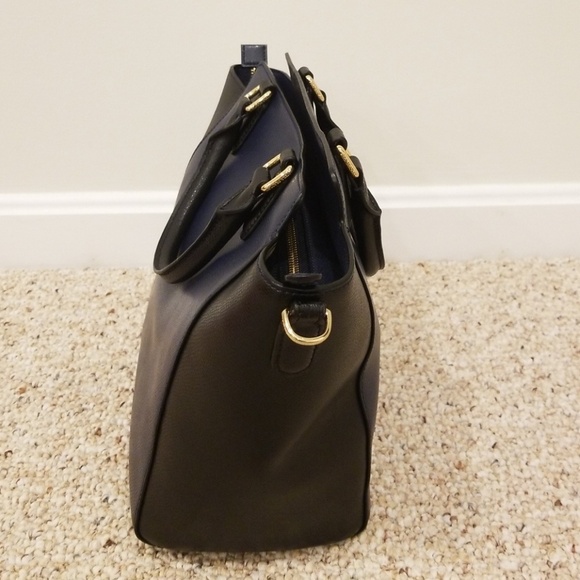 VERA BRADLEY Navy with Black Leather Morgan Satchel - Picture 3 of 7